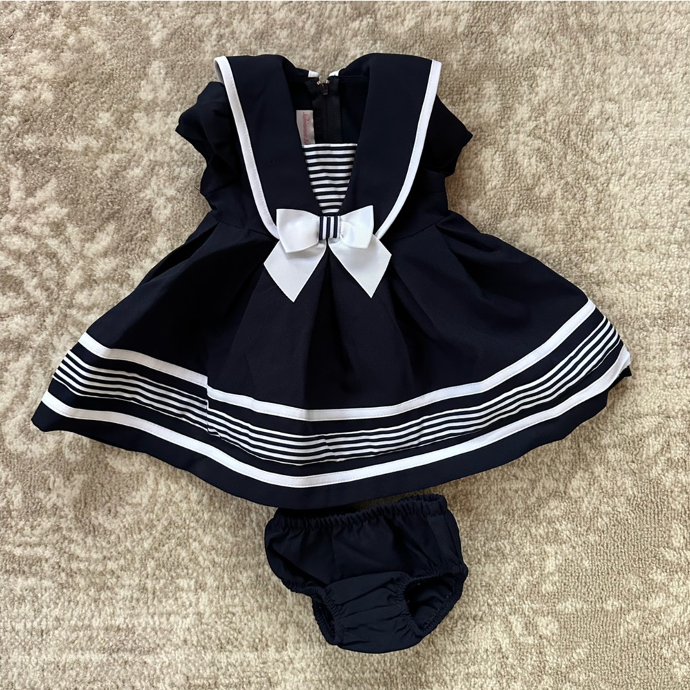 Bonnie Baby Elegant Navy Dress with White Accents